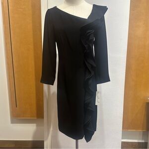 ✨Rickie Freeman for Teri Jon Black Crepe Ruffle Sheath Dress | Size 2 | NWT✨